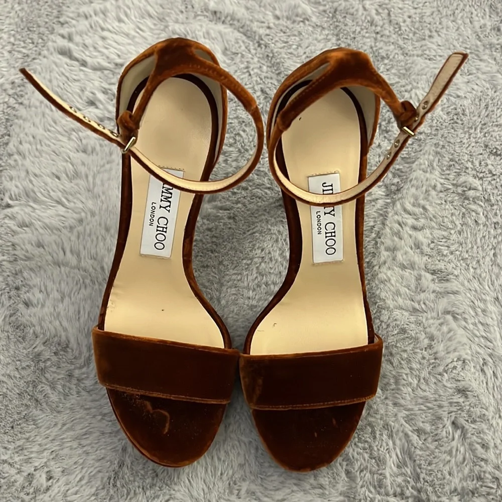 Jimmy Choo Misty 120 Velvet Heeled Sandals In Rust - Picture 5 of 14